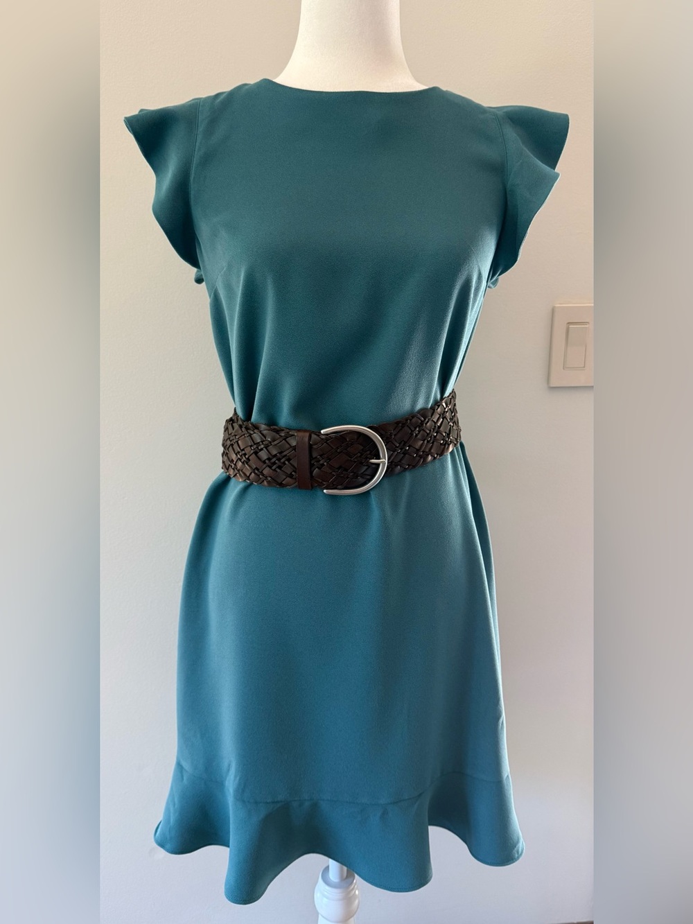 LOFT Teal Green Midi Dress with Cap Sleeves